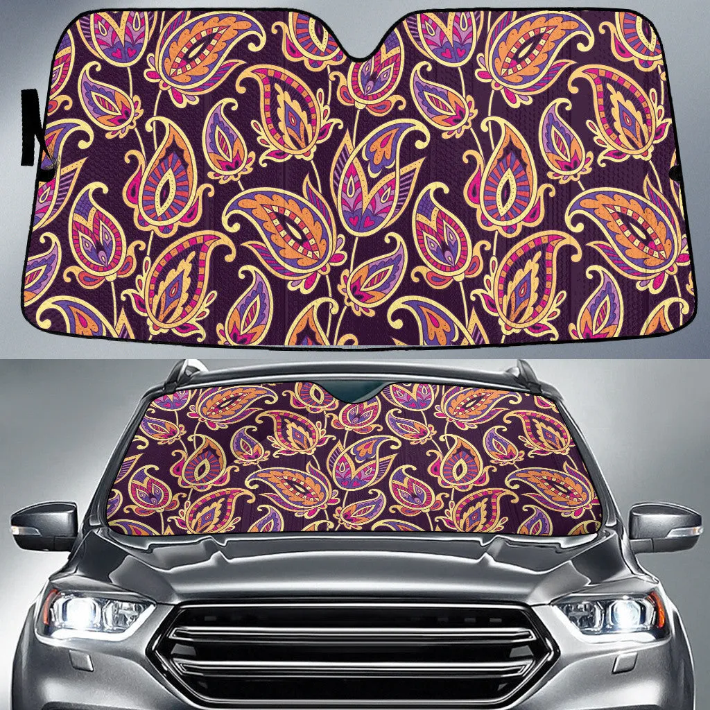 Orange Tone Tropical Flower And Leaves Brown Theme Car Sun Shades Cover Auto Windshield Coolspod