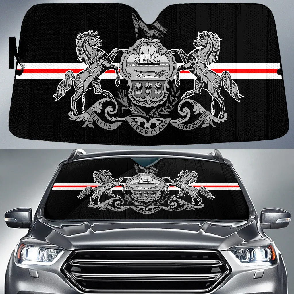 Pennsylvania State Subdued Flag Thin Red Fire Line Printed Car Sun Shades Cover Auto Windshield Coolspod