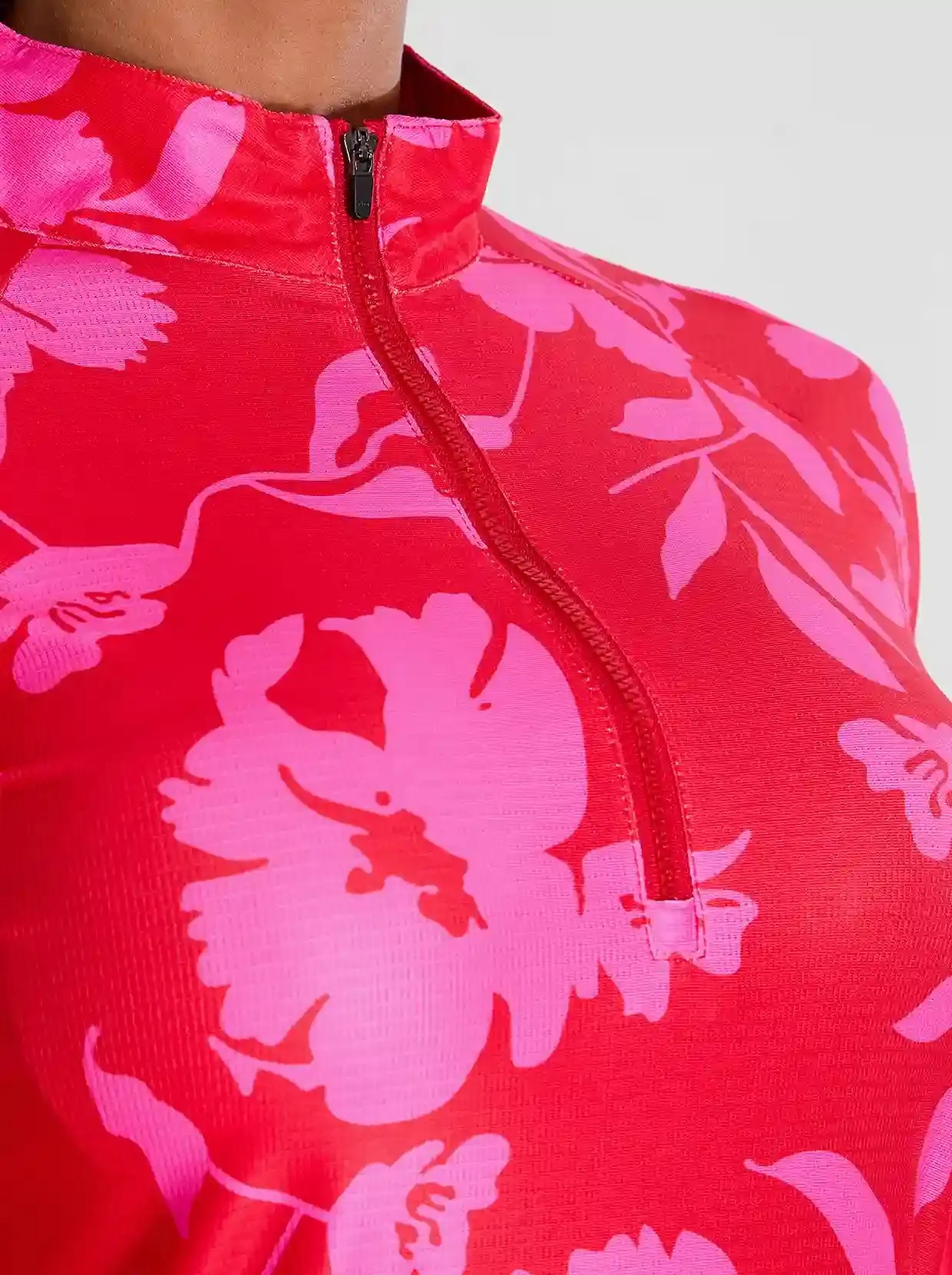 Pink Floral Quarter-zip Long-sleeve Shirt for Women
