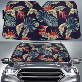 Red Bird Of Paradise Flower Under Massangeana Leaf Navy Car Sun Shades Cover Auto Windshield Coolspod