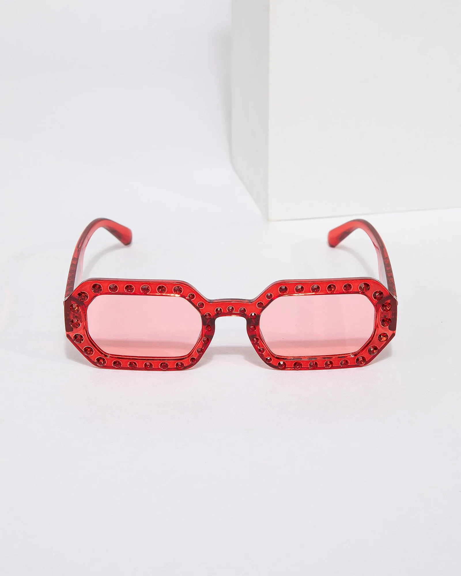 Red Hexagon Embellished Sunglasses