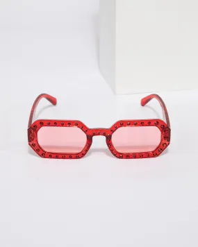 Red Hexagon Embellished Sunglasses