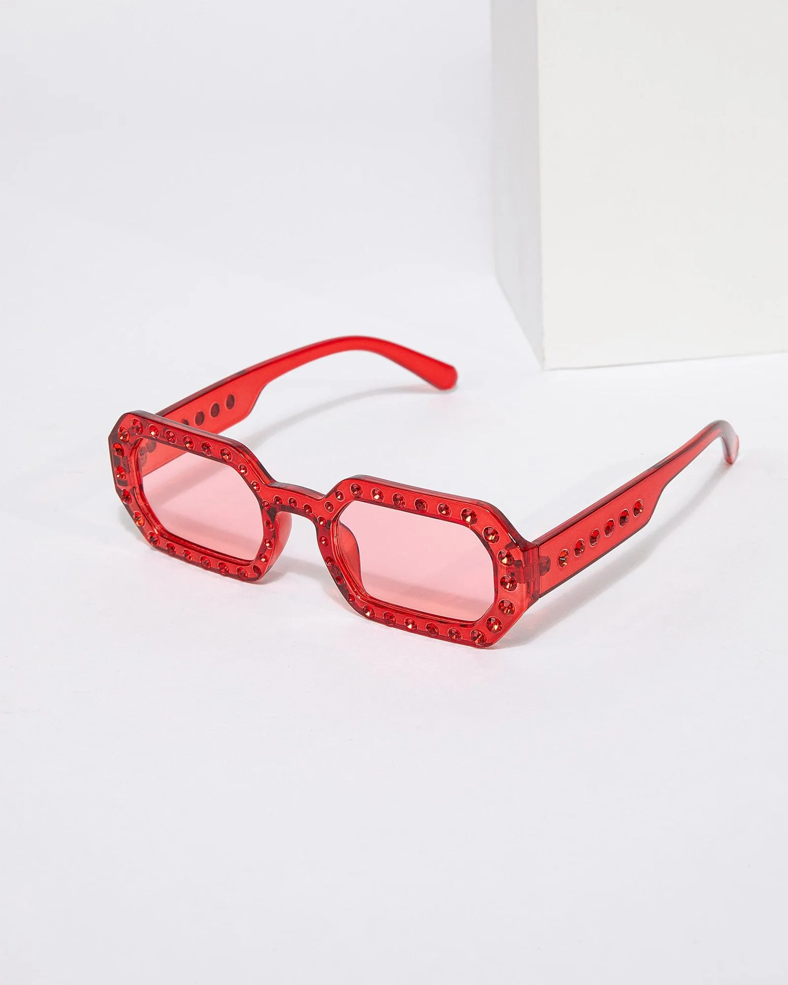 Red Hexagon Embellished Sunglasses