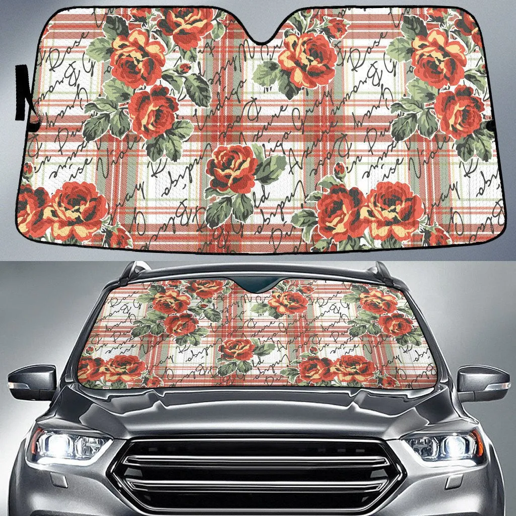 Roses Are Violet Red And Green Plaid Pattern Car Sun Shades Cover Auto Windshield Coolspod