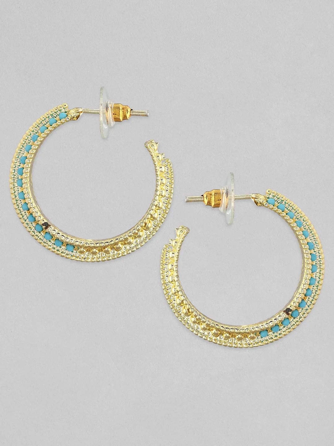 Rubans 18K Gold-Plated Turquoise Blue Stone Studded Hoop Earrings