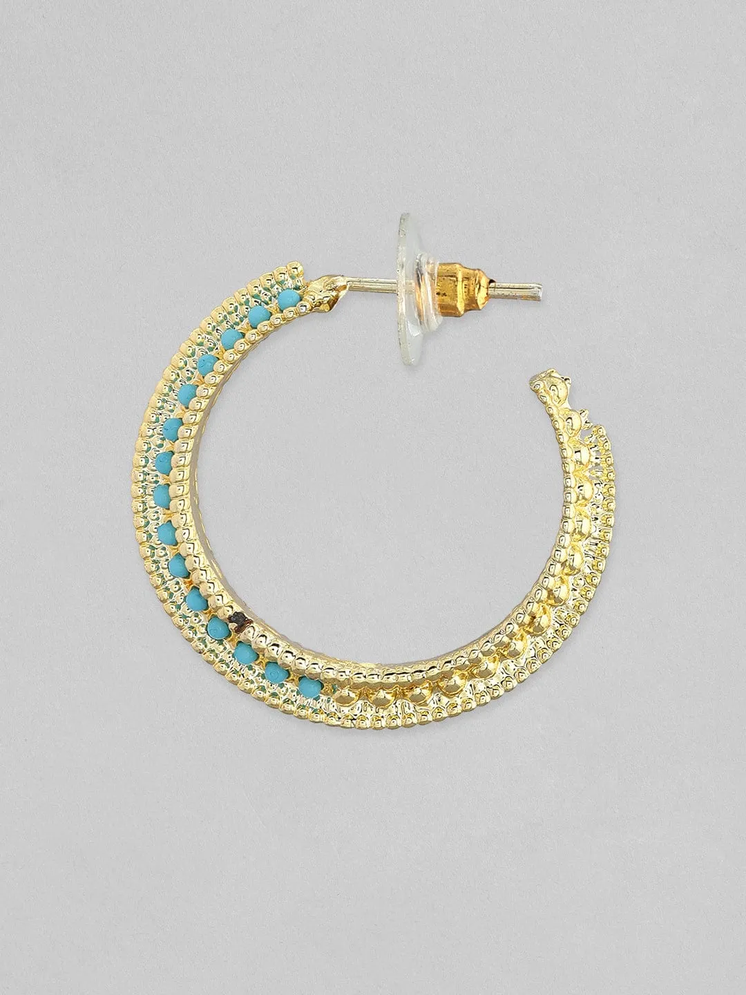 Rubans 18K Gold-Plated Turquoise Blue Stone Studded Hoop Earrings