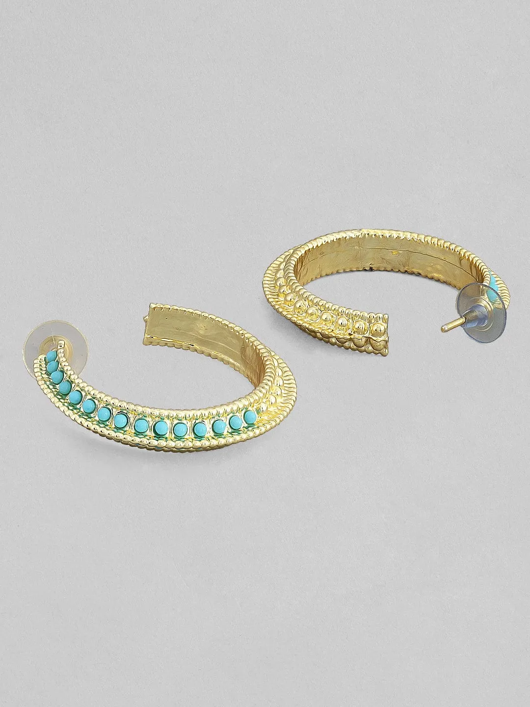 Rubans 18K Gold-Plated Turquoise Blue Stone Studded Hoop Earrings