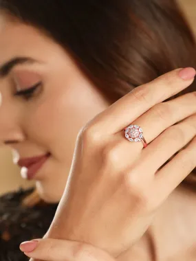 Rubans Gilded Glamour Rose Gold-Plated Cubic Zirconia-Stone Studded Adjustable Finger Ring