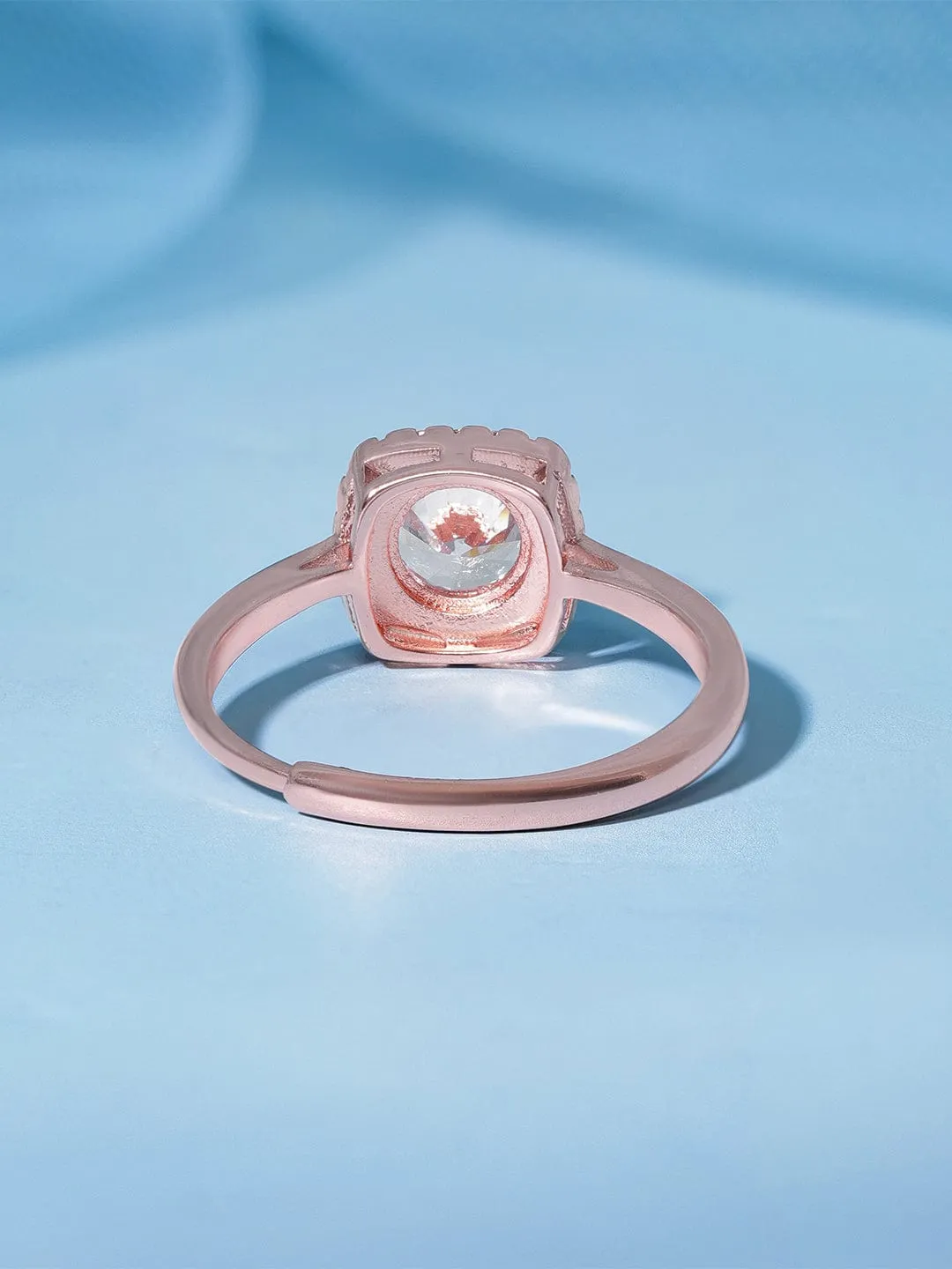 Rubans Gilded Glamour Rose Gold-Plated Cubic Zirconia-Stone Studded Adjustable Finger Ring