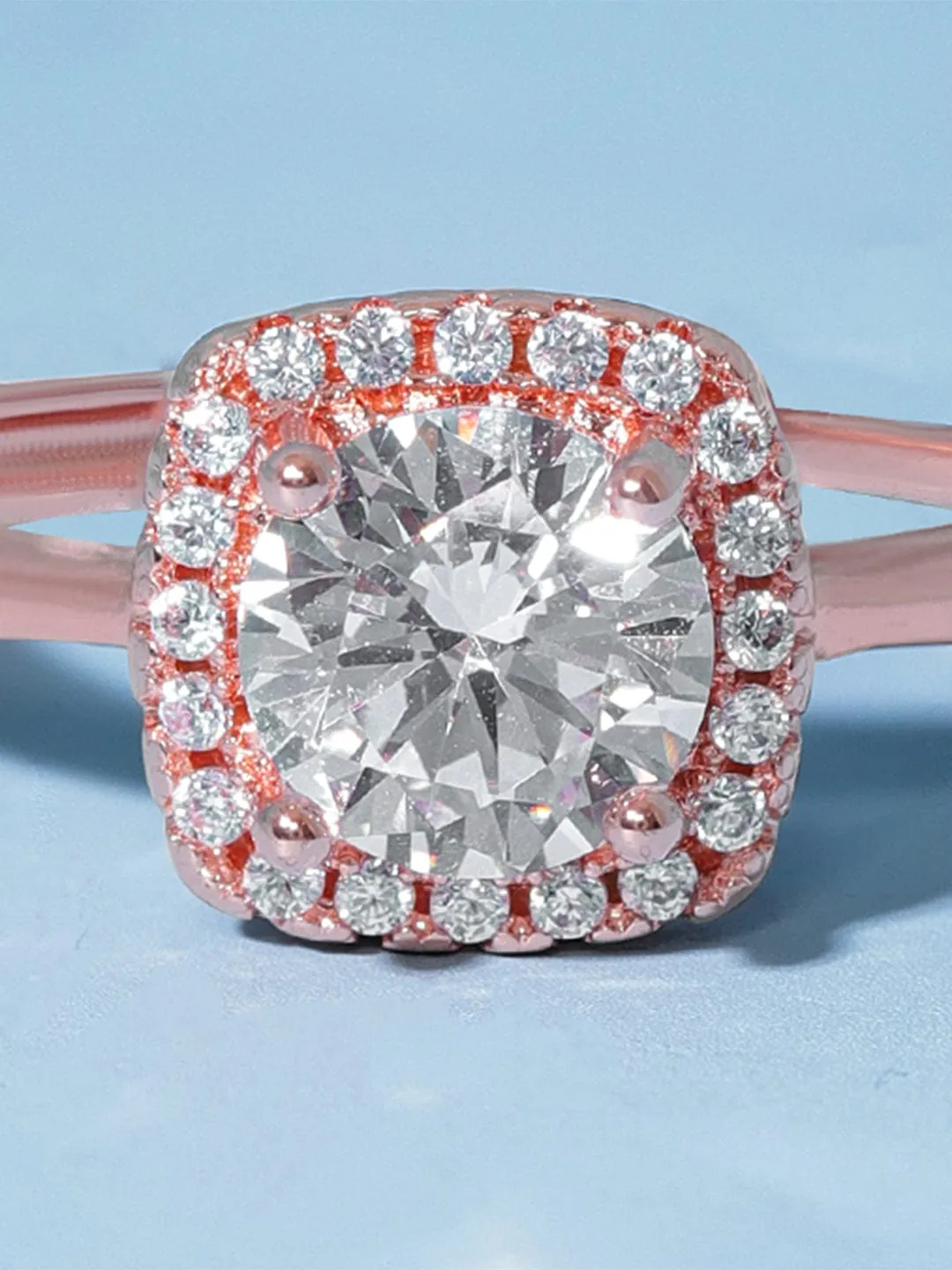 Rubans Gilded Glamour Rose Gold-Plated Cubic Zirconia-Stone Studded Adjustable Finger Ring