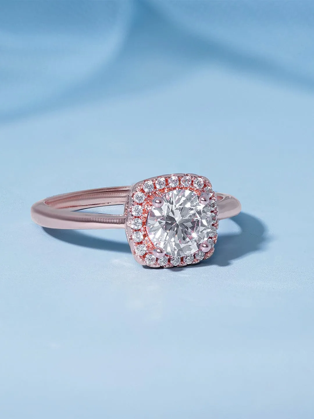 Rubans Gilded Glamour Rose Gold-Plated Cubic Zirconia-Stone Studded Adjustable Finger Ring
