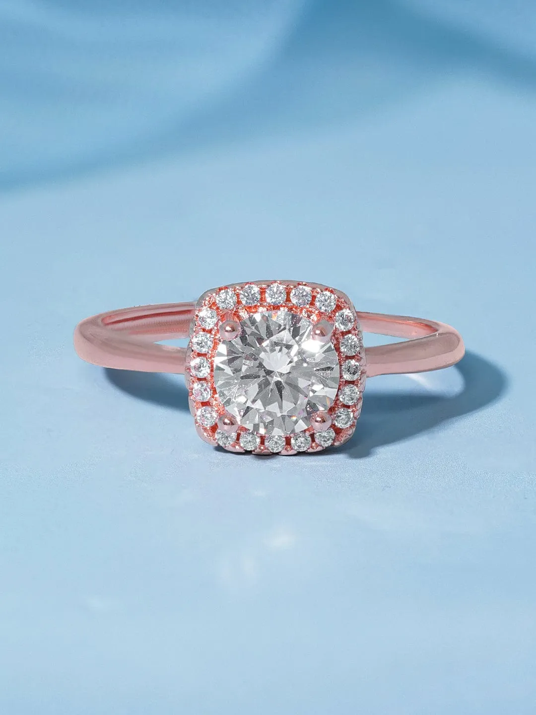 Rubans Gilded Glamour Rose Gold-Plated Cubic Zirconia-Stone Studded Adjustable Finger Ring