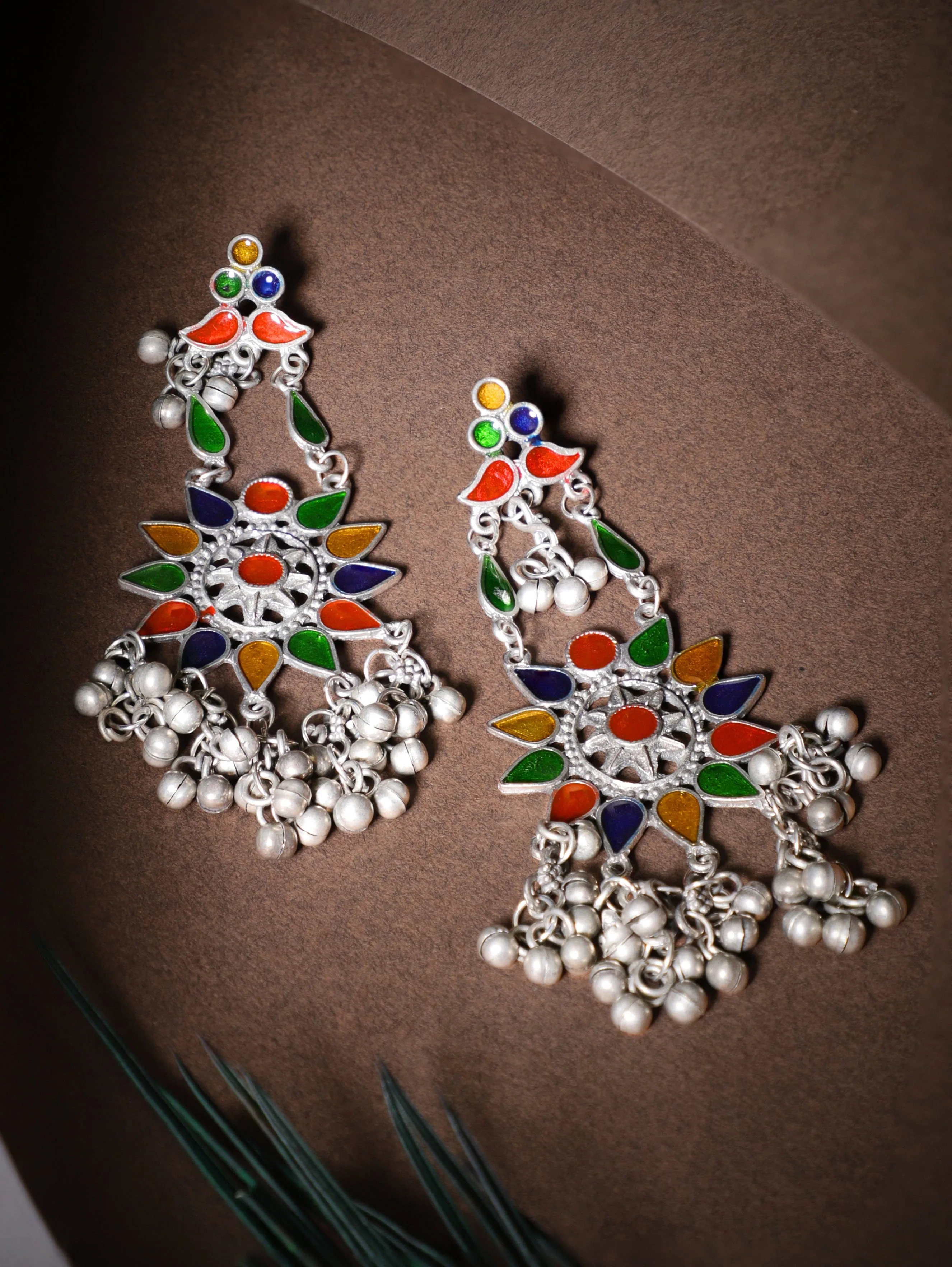 Rubans Silver-Plated Star Shaped Enamelled Drop Earrings