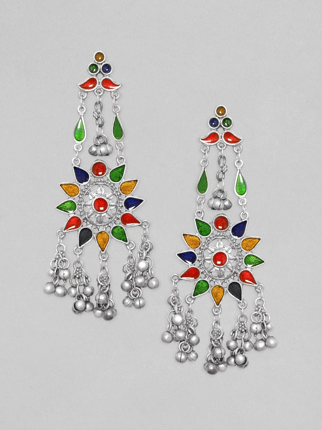 Rubans Silver-Plated Star Shaped Enamelled Drop Earrings