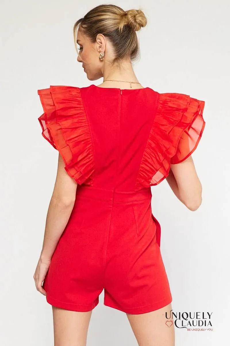Ruby Ruffle Sleeves Romper