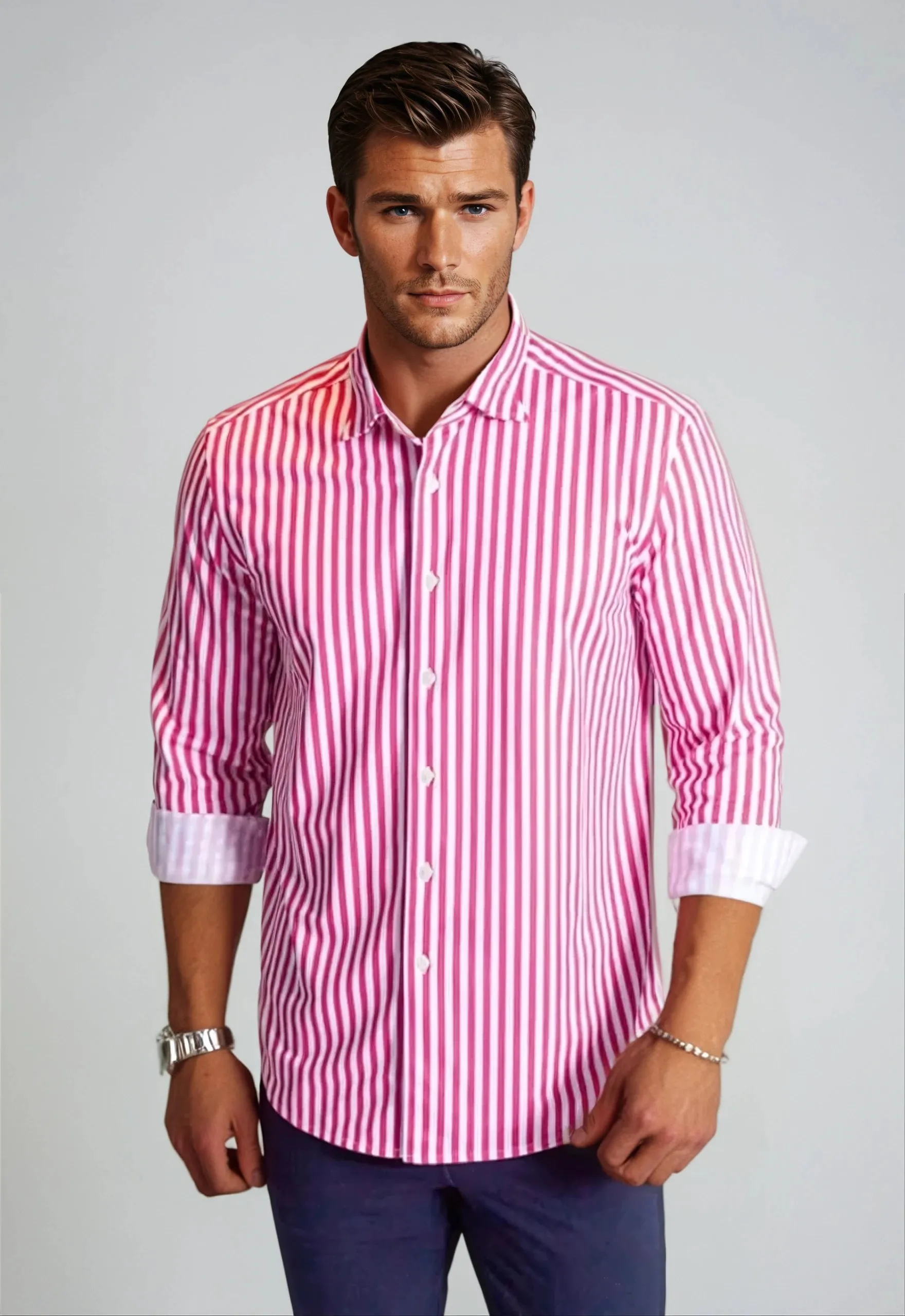 The Go Big Stripe Long Sleeve Tech Shirt - Coral Gable