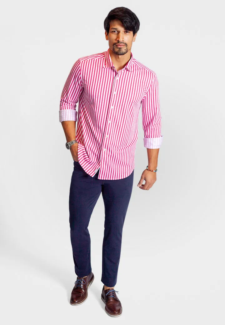 The Go Big Stripe Long Sleeve Tech Shirt - Coral Gable