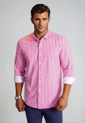 The Go Big Stripe Long Sleeve Tech Shirt - Coral Gable