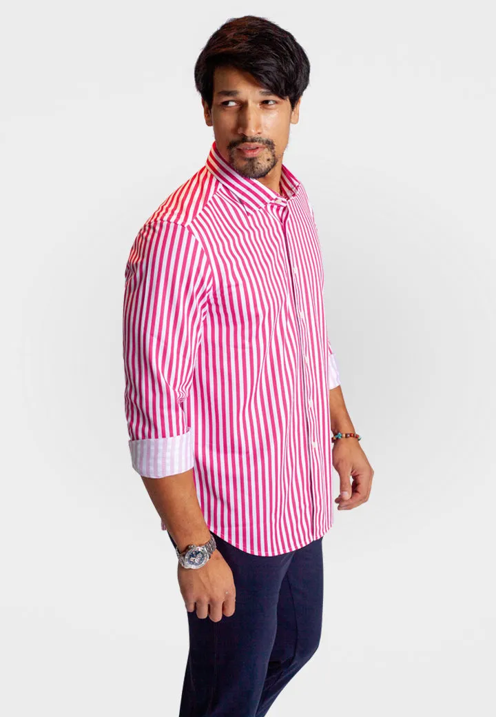 The Go Big Stripe Long Sleeve Tech Shirt - Coral Gable