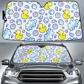 Yellow Ducky And Cloudy Bubble Hand Drawing White Theme Car Sun Shades Cover Auto Windshield Coolspod