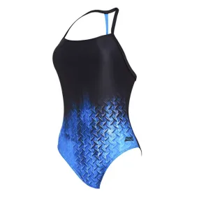 Zoggs Irony women's t-back swimming costume blue/black